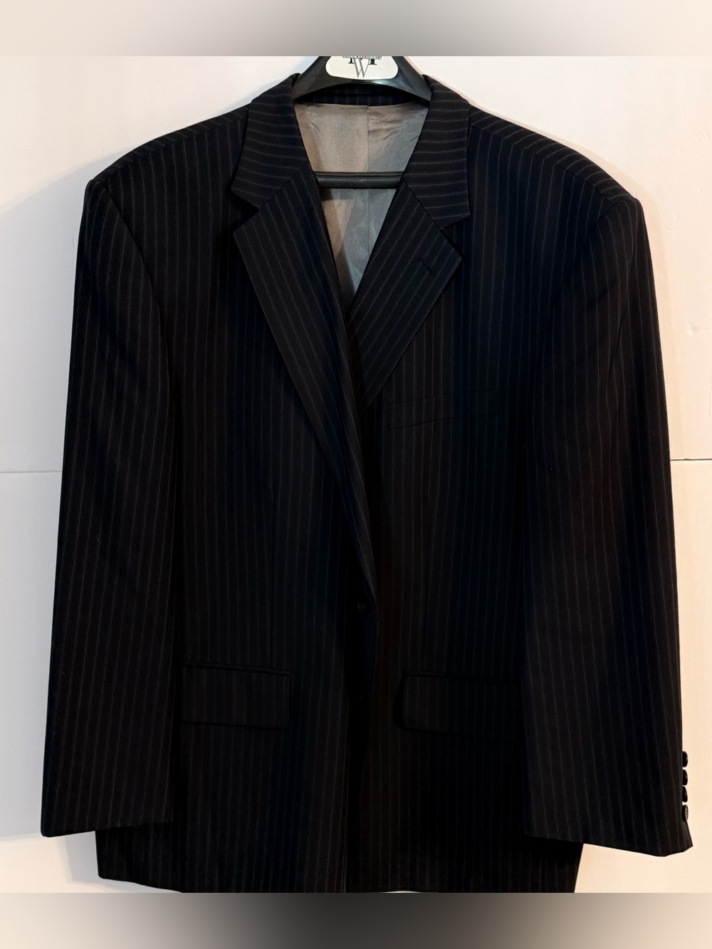 Oscar de la Renta Men's Black Pinstripe Suit Jacket 100% Wool Size 50 S